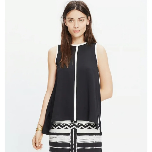 Madewell Crepe Canal tank top back and white. Size XS - Picture 1 of 12
